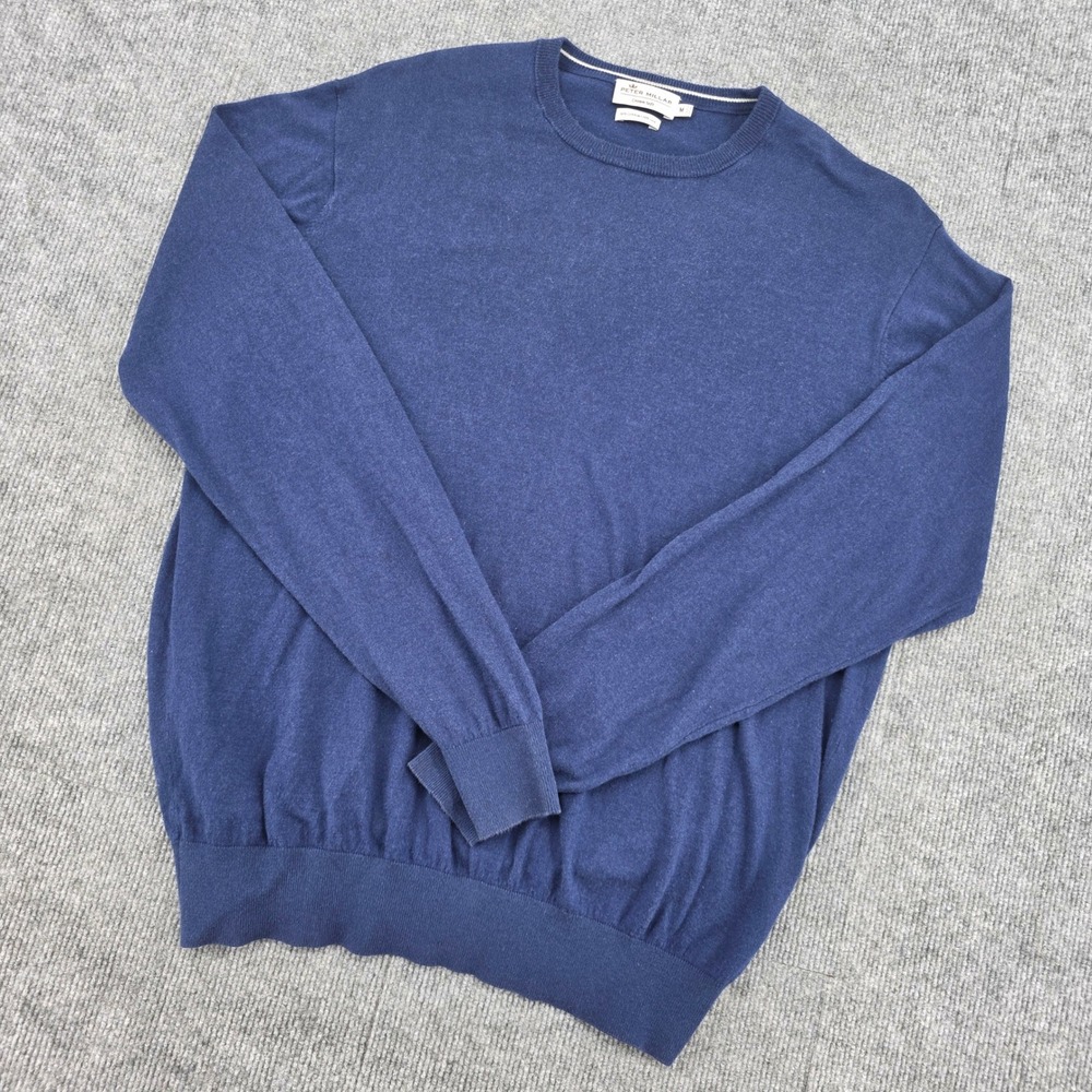 Peter Millar Crown Soft Blue Cotton Silk Blend Crewneck Sweater Mens Medium